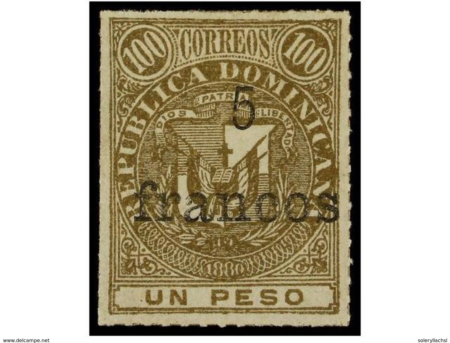 1431 * REPUBLICA DOMINICANA. Yv.50. 1883. <B>5 Francos S. 1 Peso</B> Bronce. MAGNÍFICO Y MUY RARO. Cat. 1.200?. - Sonstige & Ohne Zuordnung