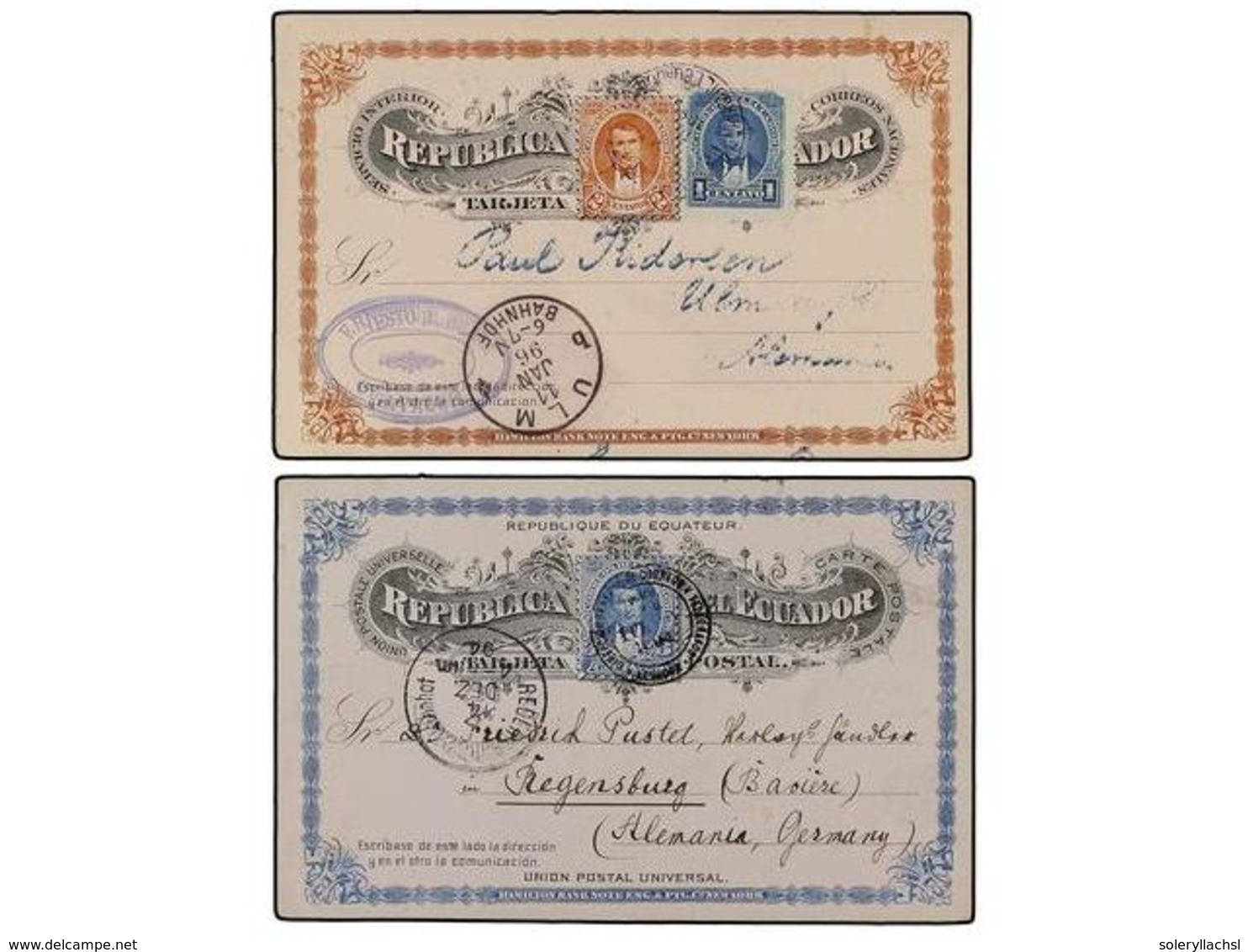 1438 ECUADOR. 1894-96. 2 Enteros Postales De <B>2 Ctvos. </B> Y <B> 3 Ctvos. </B>circuladas A Alemania. - Autres & Non Classés