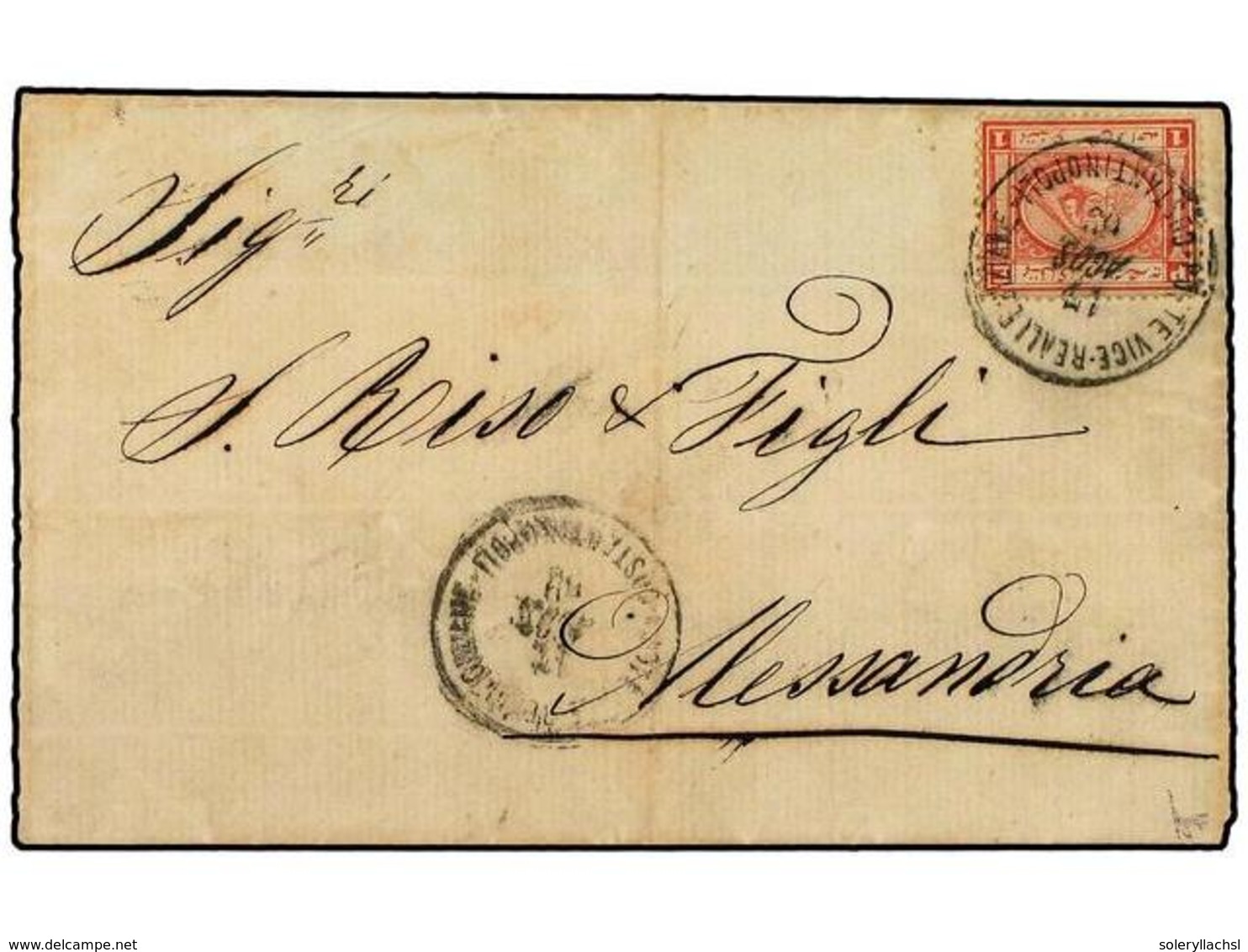 1448 EGIPTO. 1869. Cover To ALEXANDRIA Franked By 1867 <B>1 Pi.</B> Red Tied By <B>CONSTANTINOPOLI</B> Cds In Black With - Sonstige & Ohne Zuordnung