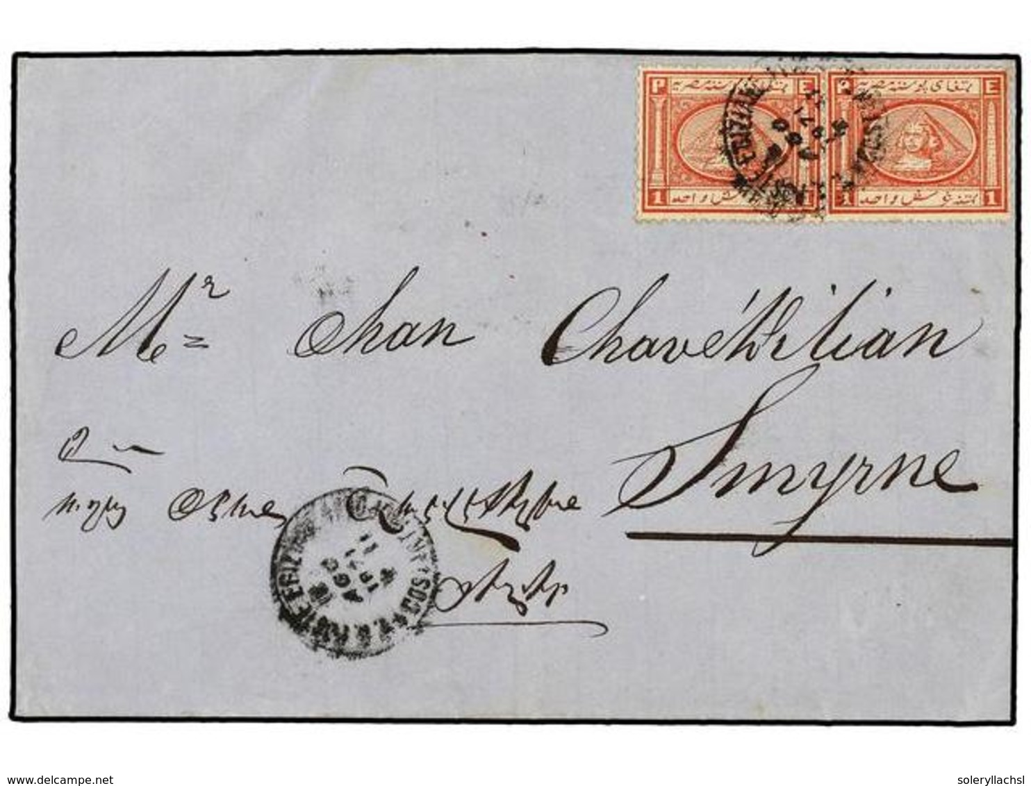 1452 EGIPTO. Sg.14. 1871 (Aug. 16). Cover From CONSTANTINOPLE To SMYRNE Franked At Double Rate With 1867 <B>1pi.</B> Red - Other & Unclassified