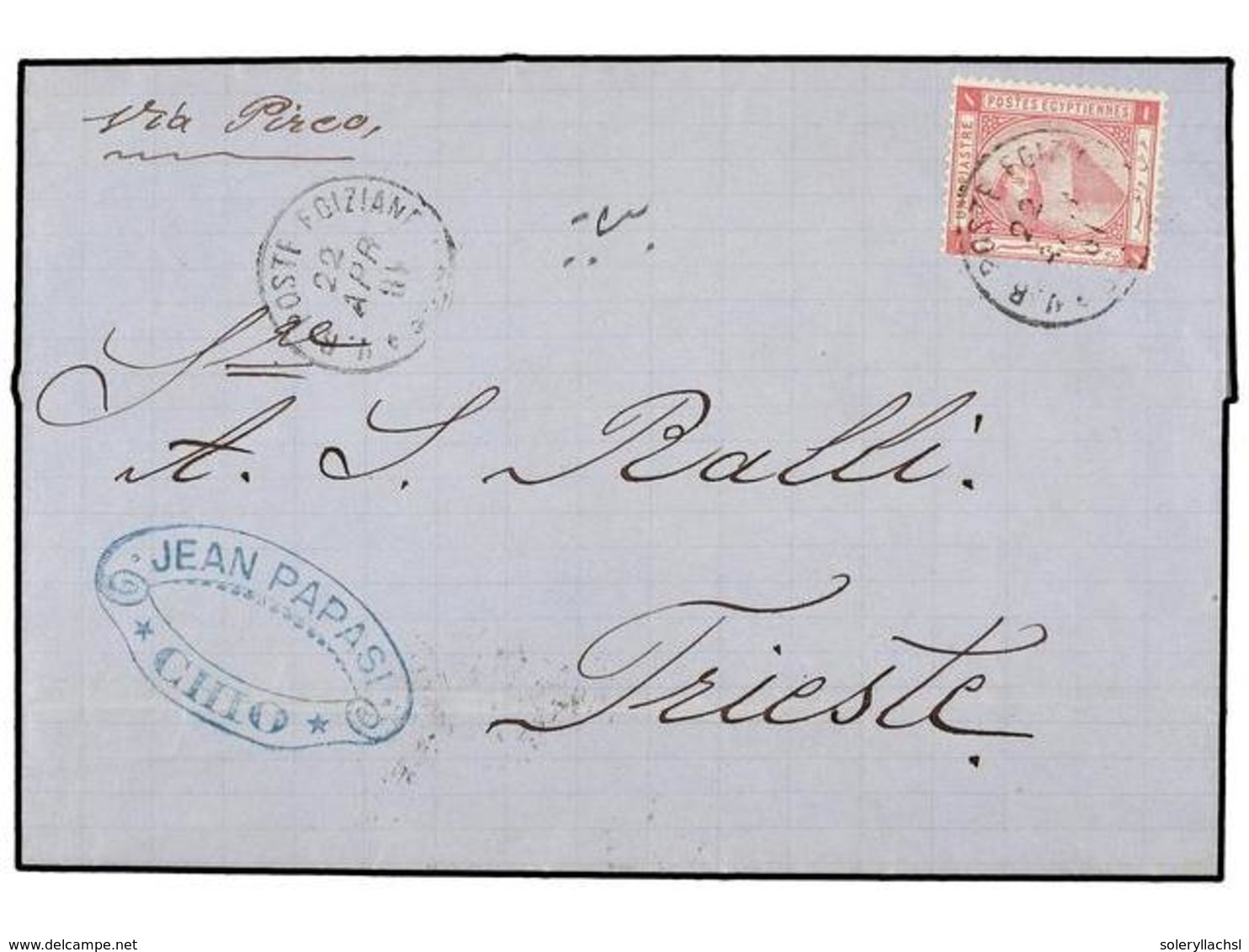 1460 EGIPTO. Sg.47. 1881 (April 22). Entire Letter From CHIOS To TRIESTE Endorsed 'via Pireo' Franked By 1879 <B>1pi.</B - Sonstige & Ohne Zuordnung