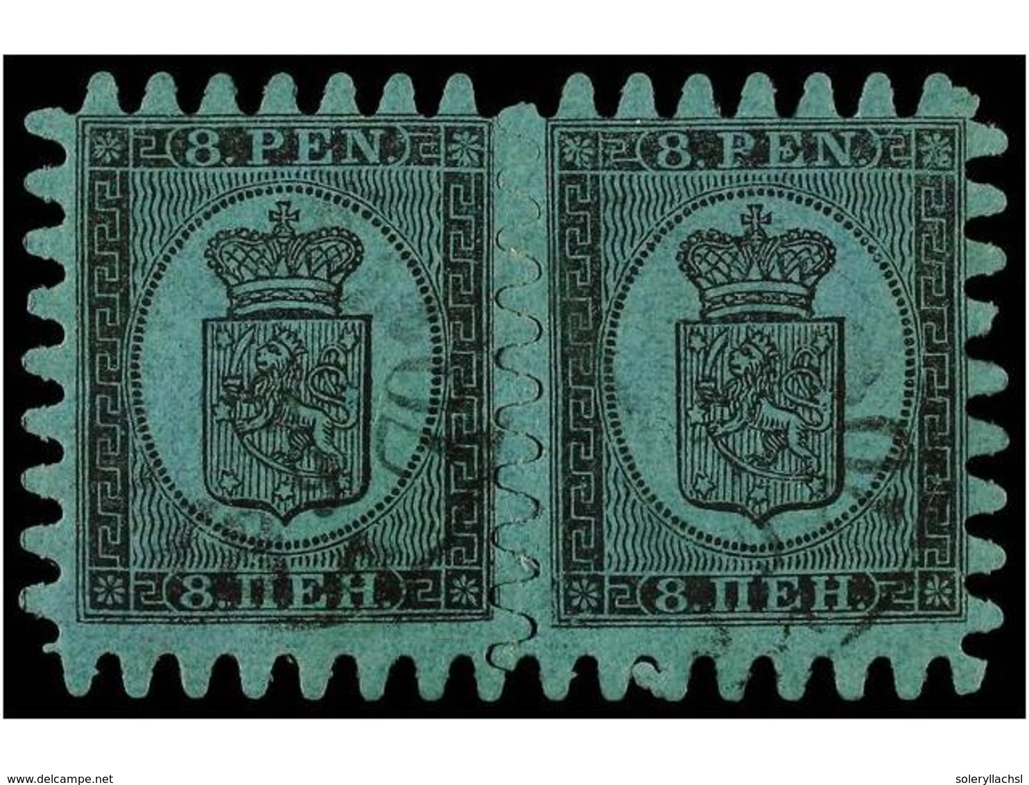 1523 ° FINLANDIA. Mi.6Cx (2). 1866. <B>8 P.</B> Black On Green, Pair. VERY FINE. Michel.+500?. - Other & Unclassified