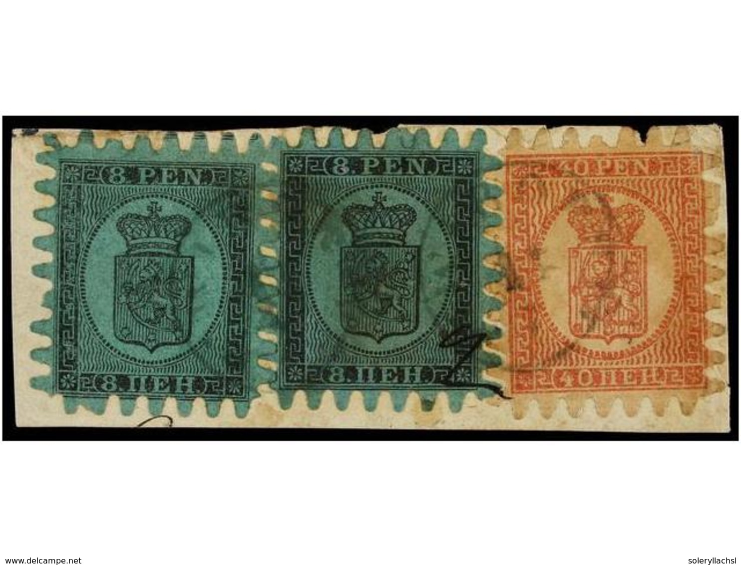 1525 FINLANDIA. Mi.6Cx (2) + 9Cx. 1866. <B>8 P.</B> Black On Green (2) (two Different Shades) And <B>40 P.</B> Rose On P - Sonstige & Ohne Zuordnung