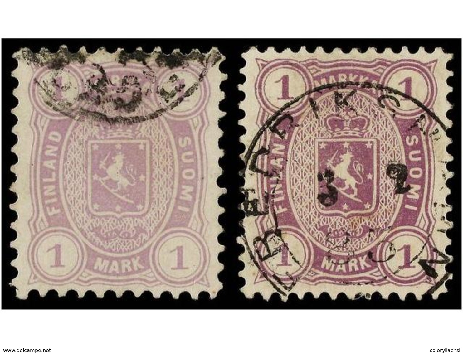 1543 ° FINLANDIA. Mi.19Ay, 19 By. 1877-82. <B>1 Mk.</B> Lilac. Two Stamps, Perf. 11 And 12 1/2. VERY FINE. Michel.205?. - Other & Unclassified