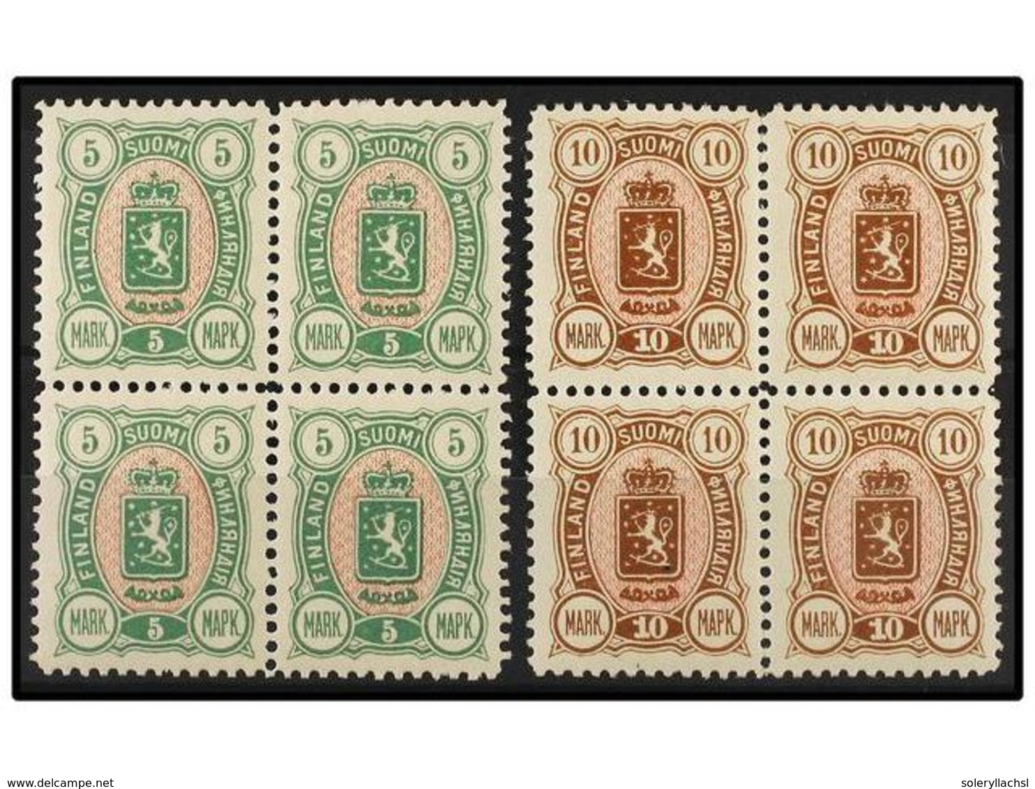 1546 **/* FINLANDIA. Mi.33A/34A (4). 1889. <B>5 Mk.</B> And <B>10 Mk.</B> Block Of Four. Two Never Hinged. Michel.400?. - Sonstige & Ohne Zuordnung