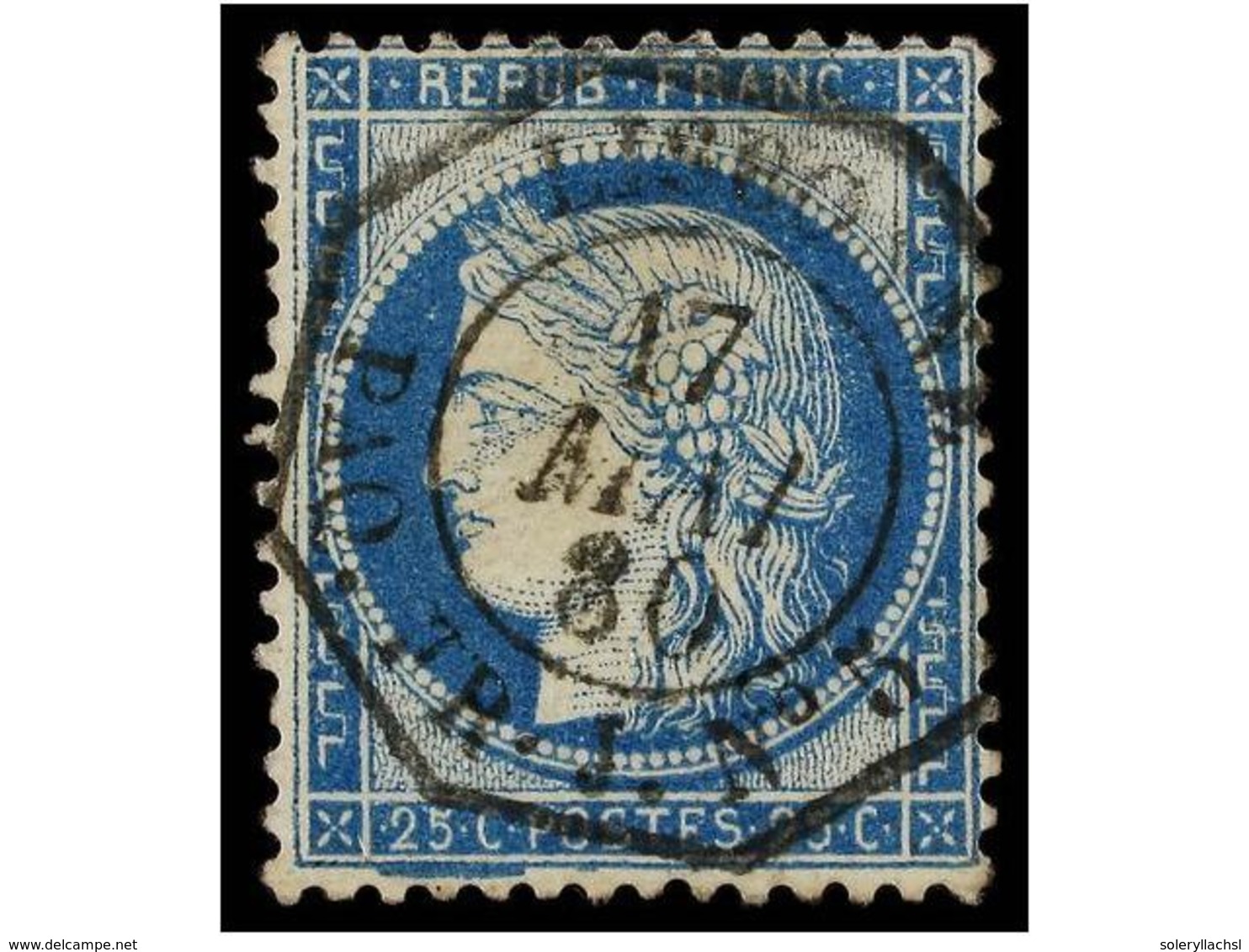 1575 ° FRANCIA. Yv.37. <B>25 Cts.</B> Azul. Mat. Fechador Octogonal <B>LISBONEE/PAQ. FR. J Nº5</B> (Salles 1093). Fechad - Sonstige & Ohne Zuordnung