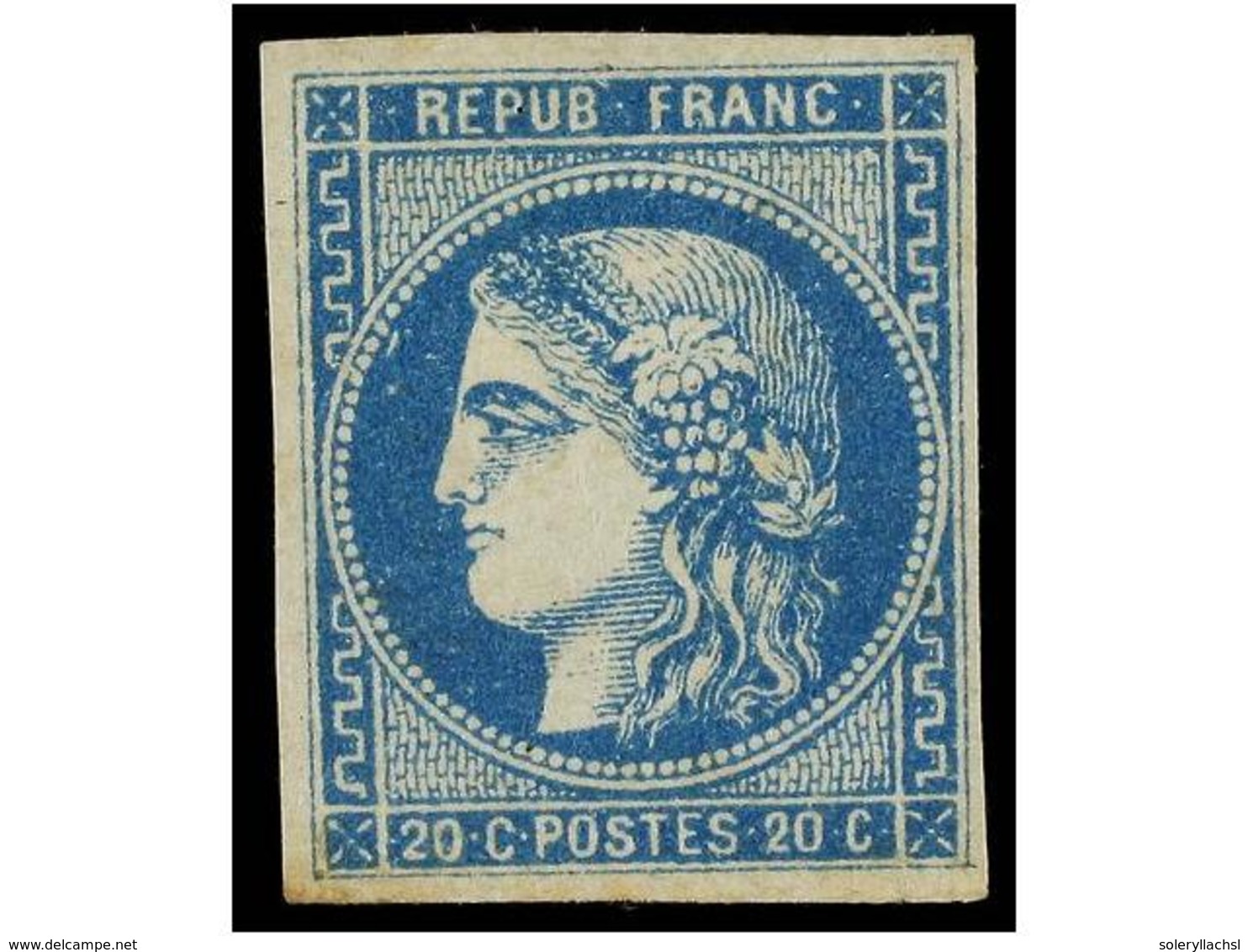 1580 * FRANCIA. Yv.46. 1870. <B>20 Cts. </B>azul. Bonito Color Levemente Tonalizado En La Parte Inferior. Yvert.1.300?. - Other & Unclassified