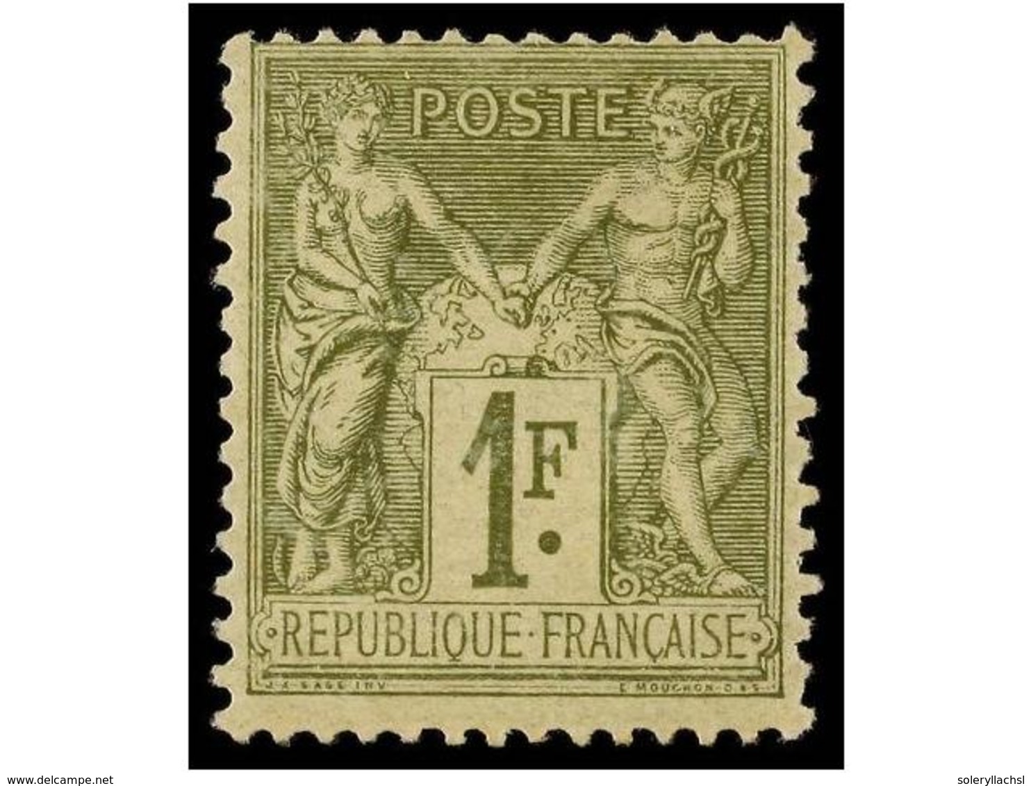 1597 * FRANCIA. Yv.82. 1876-77. <B>1 Fr.</B> Oliva. Ligeramente Descentrado. Yvert.1.100FF. - Sonstige & Ohne Zuordnung