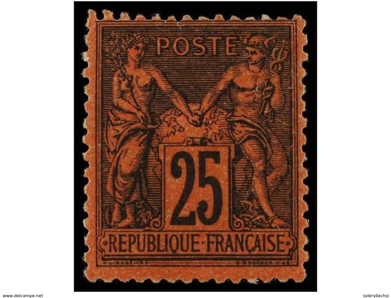 1603 * FRANCIA. Yv.91. 1877-80. <B>25 Cts.</B> Negro S. Rojo. Goma Original. Muy Bonito Ejemplar. Cert. VON DER WEID. Yv - Other & Unclassified