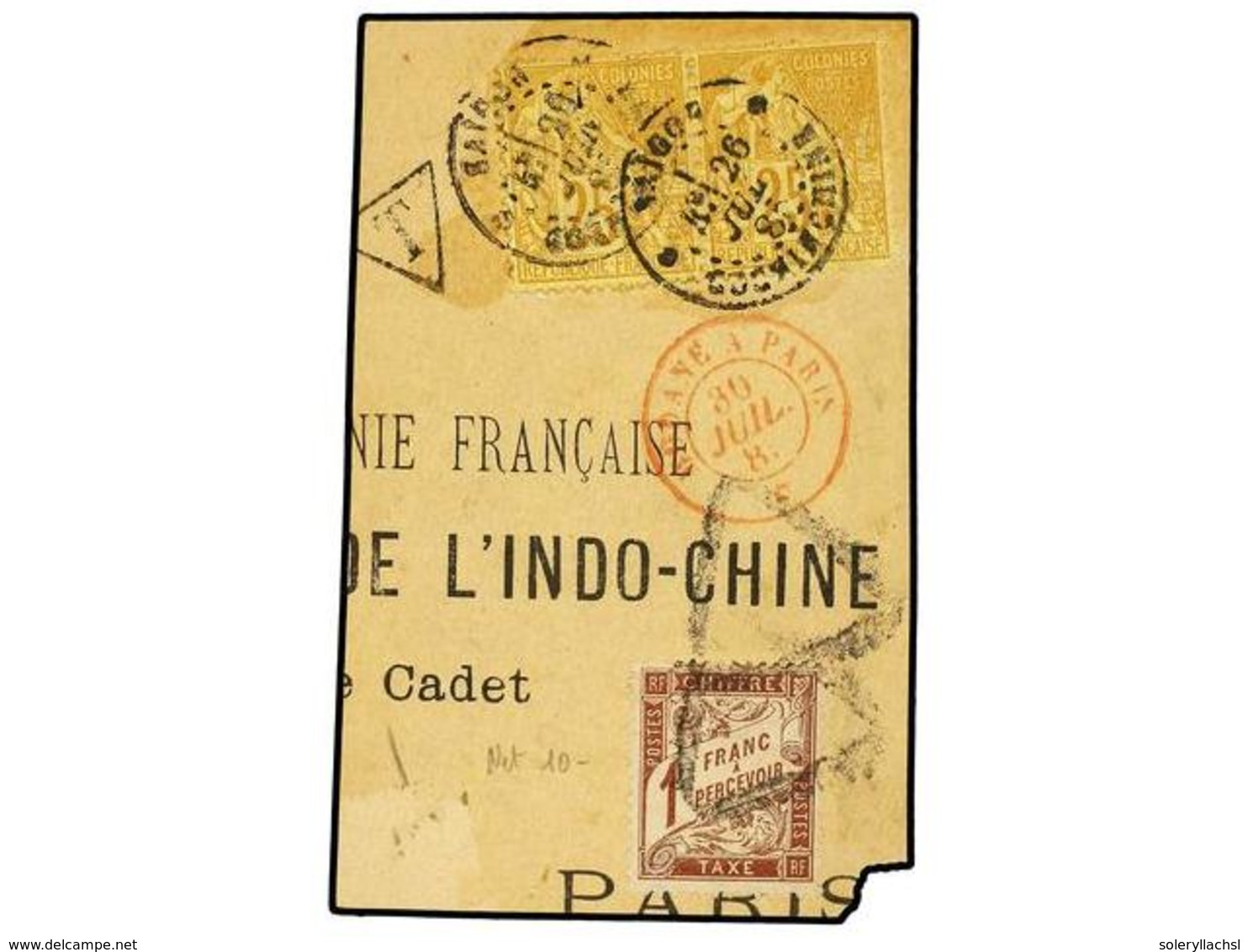 1640 FRANCIA. Yv.T-25. 1885. Fragmento De Carta Circulada De SAIGON A PARIS Con Sellos De Colonias Generales De <B>25 Ct - Sonstige & Ohne Zuordnung