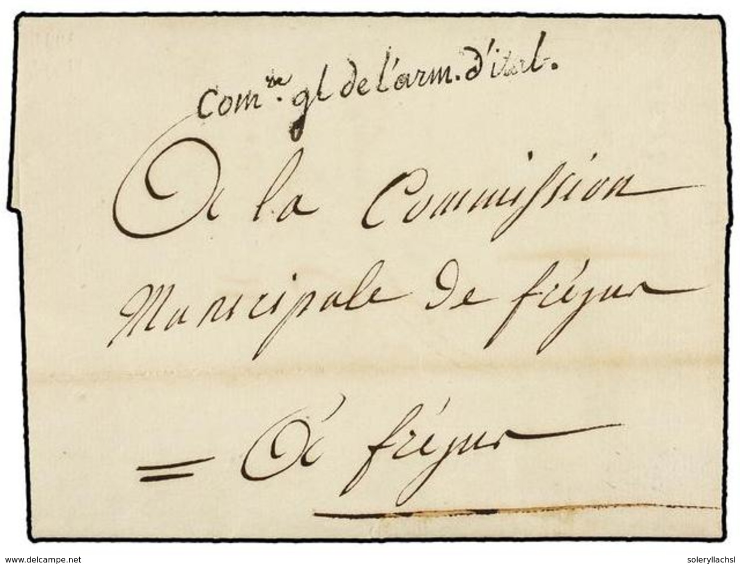 1660 FRANCIA. 1796. NICE A FREJUS. Carta Completa Con Marca De Franquicia <B>Comte. Gl. De L'arm. D'ital.</B> - Other & Unclassified