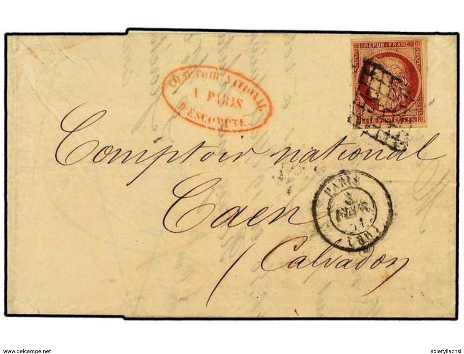 1670 FRANCIA. 1849. <B>1 F.</B> Brown Carmine, Clear To Large Margins, Tied Lozenge Cancel On An 1851 Triple Rate Folded - Other & Unclassified