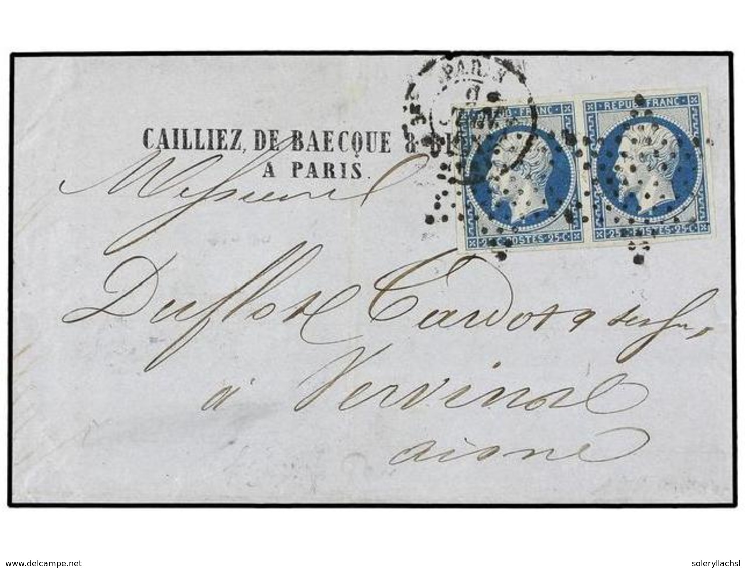 1687 FRANCIA. Yv.10 (2). 1853. PARIS A AISNE. <B>25 Cts.</B> Azul Pareja. PRECIOSA. - Sonstige & Ohne Zuordnung