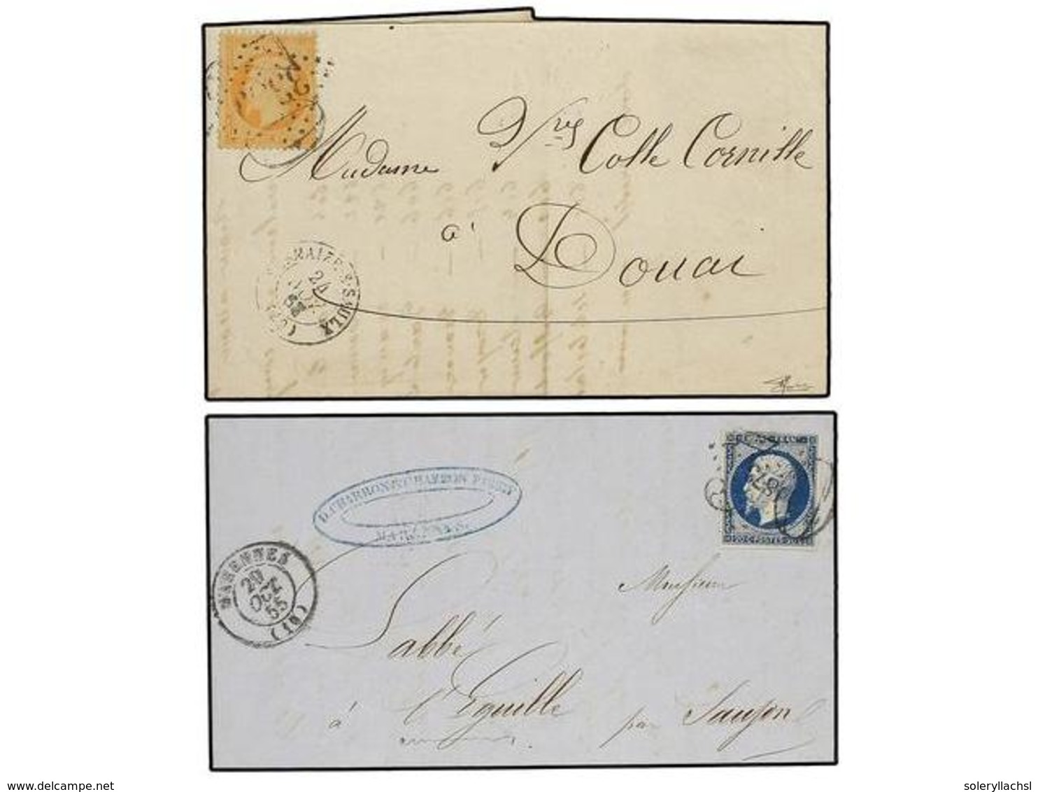 1708 FRANCIA. Yv.14, 31. 1855-1868. 2 Cartas Con Sellos De <B>20 Cts.</B> Y <B>40 Cts.</B> Mat. Rombo De Puntas Y Tasa 3 - Sonstige & Ohne Zuordnung