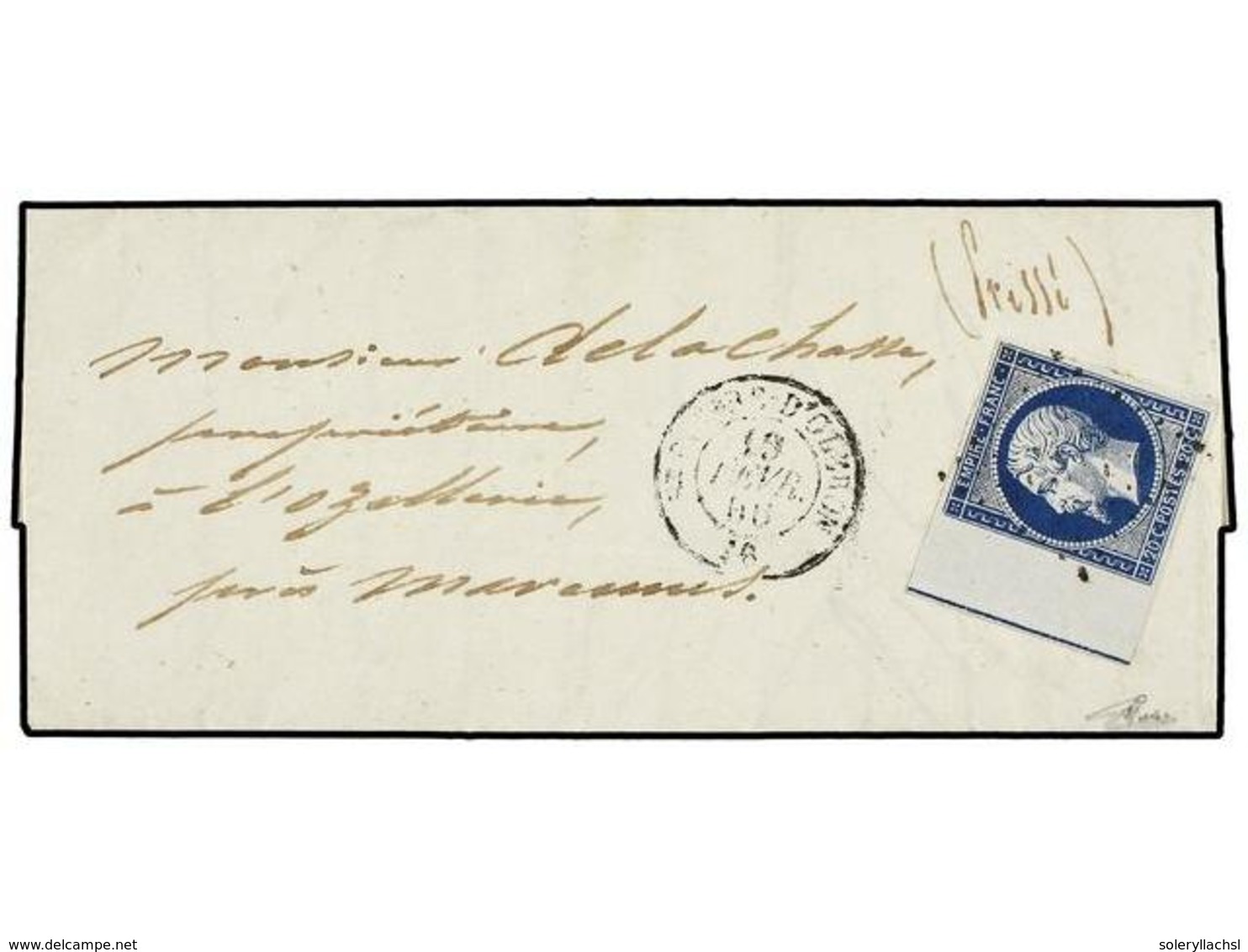 1711 FRANCIA. Yv.14p. 1856. S. PIERRE D'OLORON A MARENNES. <B>20 Cts.</B> Azul Con <B>'LIGNE D'ENCADREMENT'</B>. MAGNÍFI - Other & Unclassified