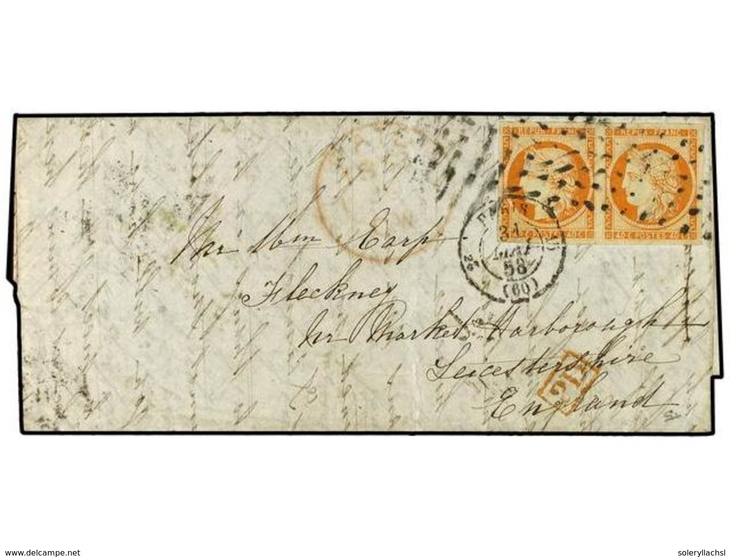 1718 FRANCIA. 1858 (May 31). Entire Letter From Paris To England Franked By Four Margined Pair Of 1849-50 <B>40c</B>. Or - Other & Unclassified