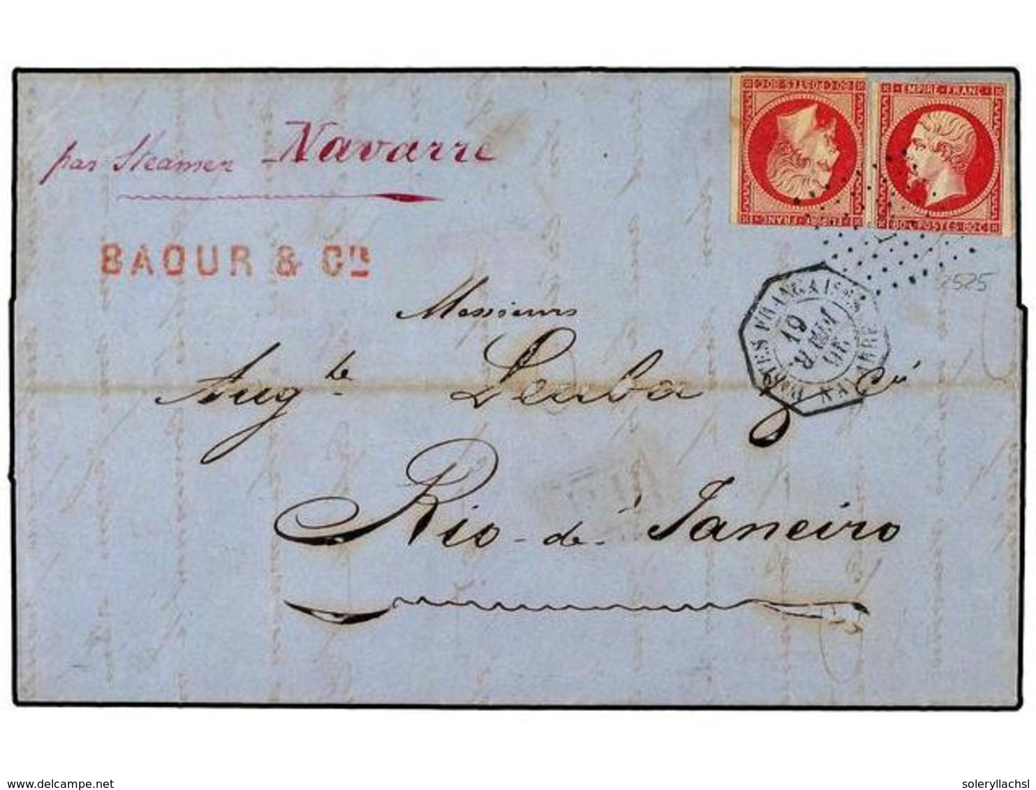 1731 FRANCIA. 1861. BORDEAUX (Francia) A RIO DE JANEIRO (Brasil). Carta Franqueada Con Dos Sellos Franceses De <B>80 Cts - Other & Unclassified