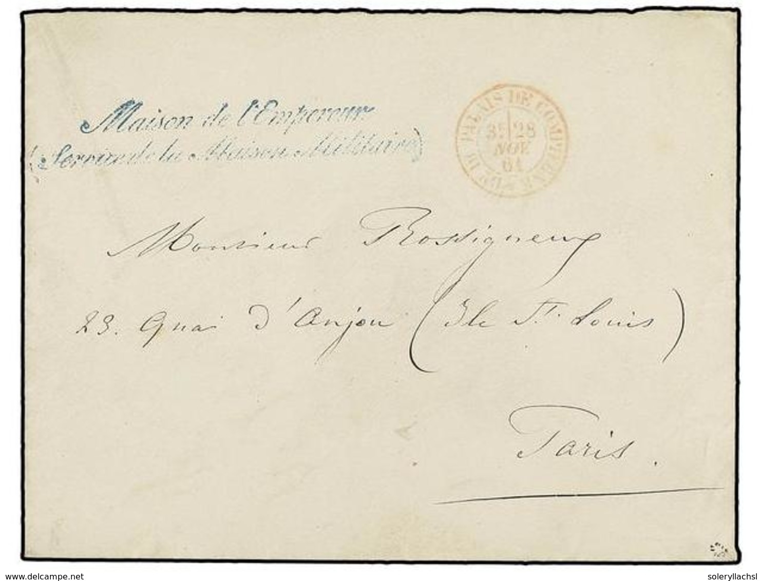 1736 FRANCIA. 1861. Envelope To PARIS With <B>BAU. DE PALAIS DE COMPIENGE</B> In Red And <B>MAISON DE L'EMPEREUR </B>in  - Sonstige & Ohne Zuordnung