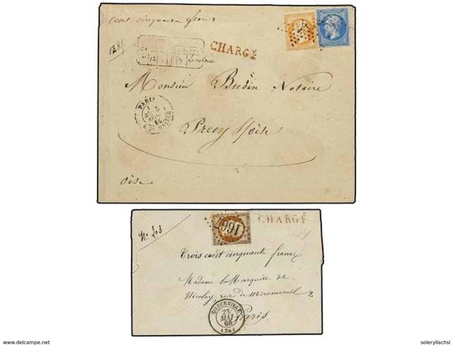 1758 FRANCIA. 1865-70. 4 Cartas CERTIFICADAS Con Franqueos <B>20 + 20 Cts.</B>, <B>40 Cts</B>., <B>20 + 30 Cts. </B>y <B - Other & Unclassified