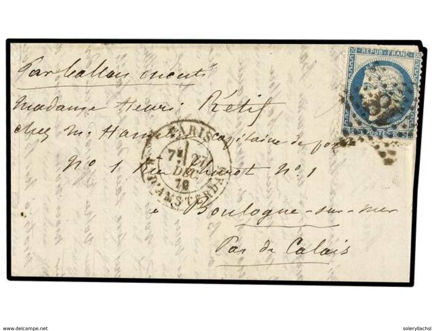 1805 FRANCIA. 1870 (Dec. 27). PARIS To BOULOGNE SUR MER. <B>BALLOON 'LE BAYARD'</B>. Entire Letter Franked With <B>20 Ct - Other & Unclassified