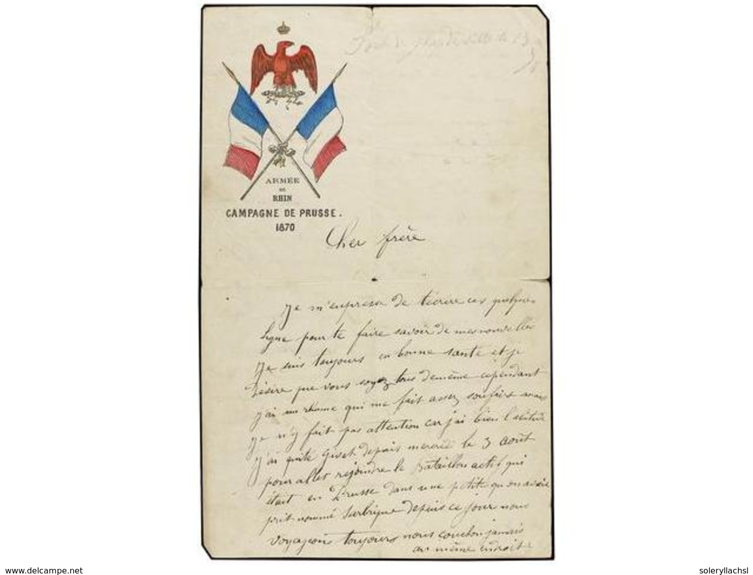 1809 FRANCIA. 1870. <B>GUERRA CON PRUSIA.</B> Texto De Carta Con Ecabezamiento Impreso <B>ARMÉE DU RHIN. CAMPAGNE DE PRU - Other & Unclassified