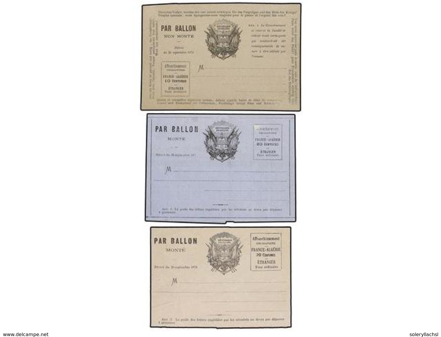 1811 FRANCIA. 1870-71. THREE <B>FORMULE AUX DRAPEAUX</B>. Two Envelopes And One Card. - Sonstige & Ohne Zuordnung