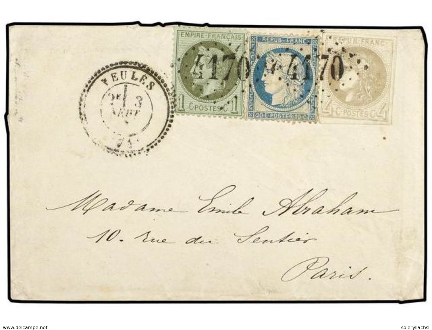 1822 FRANCIA. 1871 (Sept 3). Cover To Paris At Newly Introduced (Sept 1st) 25 Centime Rate Bearing Rare Mixed Issue 'aff - Sonstige & Ohne Zuordnung