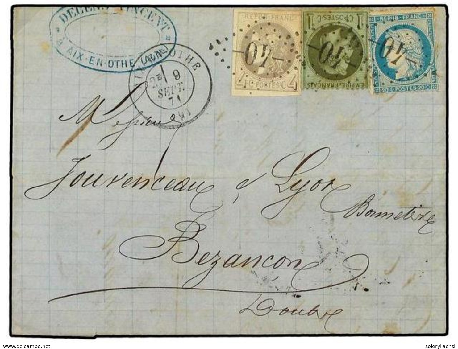 1830 FRANCIA. 1871 (September 9). Cover To BESANCON Franked For The New <B>25 C.</B> Rate (introduced On September 1 St. - Other & Unclassified