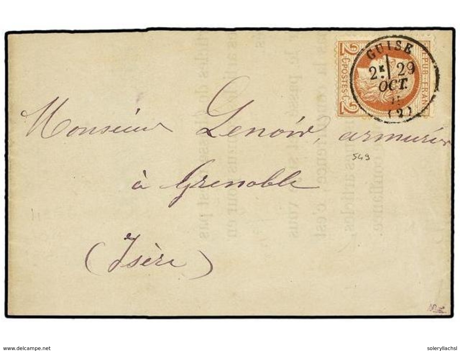 1834 FRANCIA. Yv.51. 1871. GUISSE A GRENOBLE. Envuelta De Impresos Con Sello De <B>2 Cts.</B> Castaño, Mat. Fechador<B>  - Other & Unclassified