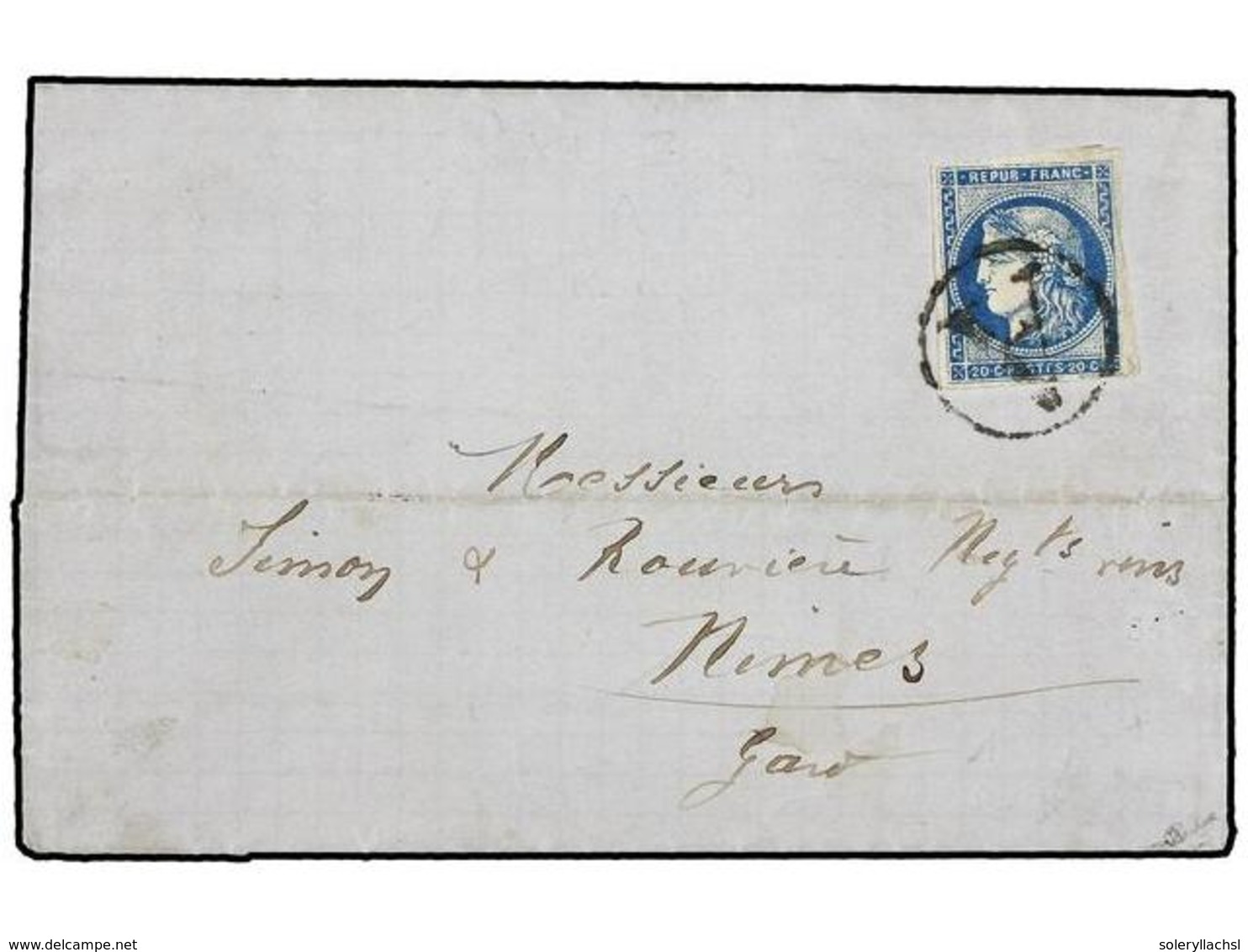 1835 FRANCIA. 1871. CERILLY To NINES. <B>20 Cts.</B> Blue, With <B>A 'BRIGADE'</B> Cancel. NICE And VERY RARE. - Other & Unclassified