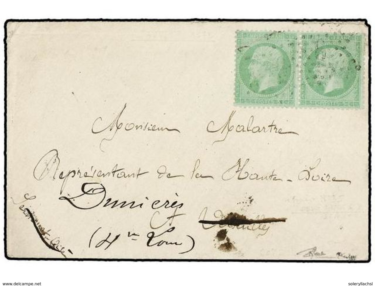 1848 FRANCIA. Yv.35 (2). 1872. PARIS A VERSAILLES. <B>5 Cts. </B>verde S. Azul Pareja. F. CALVES Y GOEBEL. Yvert.500?. - Other & Unclassified