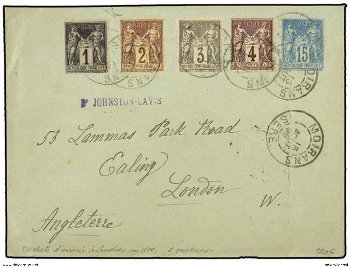 1921 FRANCIA. Yv.83, 85, 87, 88. 1898. MOIRANS A LONDRES. Entero Postal De <B>15 Cts.</B> Azul Con Franqueo Adicional De - Sonstige & Ohne Zuordnung