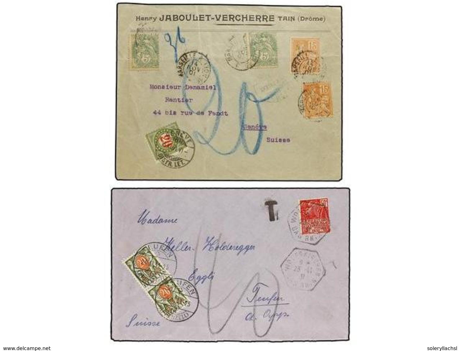 1928 FRANCIA. 1901-31. 5 Covers And Cards With Swiss Postage Due Stamps. - Other & Unclassified