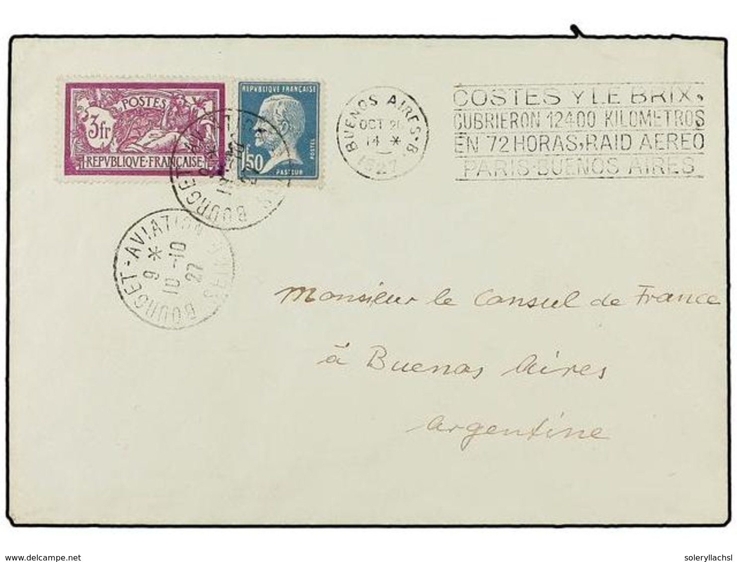 1947 FRANCIA. 1927. PARIS (LE BOURGET) A BUENOS AIRES. LINEA MERMOZ. Vuelo Transatlántico Realizado Por Los Pilotos COST - Other & Unclassified