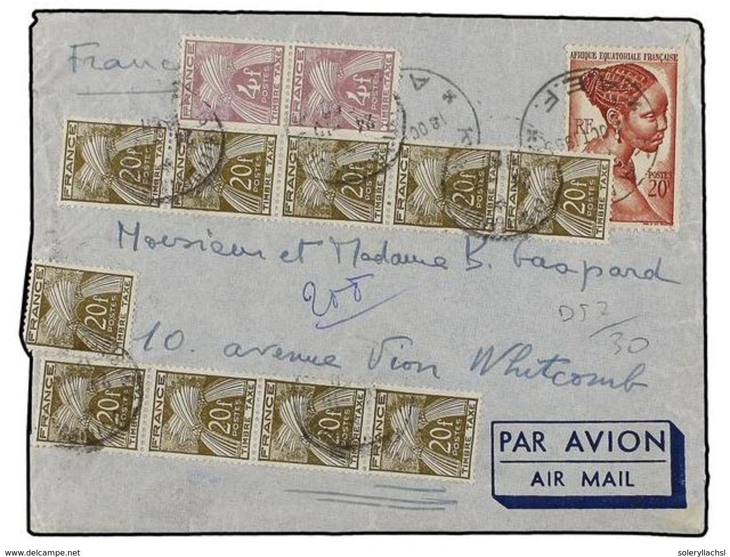 1974 AFRICA ECUATORIAL FRANCESA. 1950. KANGO A FRANCIA. <B>20 Fr. </B>tasada A La Llegada Con Sellos Franceses De <B>4 F - Other & Unclassified