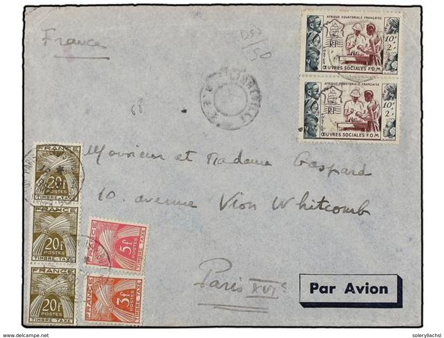 1975 AFRICA ECUATORIAL FRANCESA. 1950. LIBREVILLE A FRANCIA. <B>10 Fr. + 2 Fr. </B>(2) Tasada A La Llegada Con Sellos Fr - Other & Unclassified