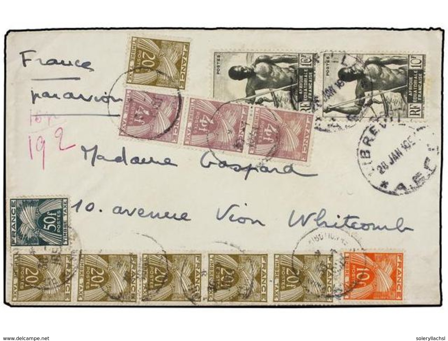 1976 AFRICA ECUATORIAL FRANCESA. 1951. LIBREVILLE A FRANCIA. <B>10 Fr. </B>(2)<B> </B>tasada A La Llegada Con Sellos Fra - Sonstige & Ohne Zuordnung