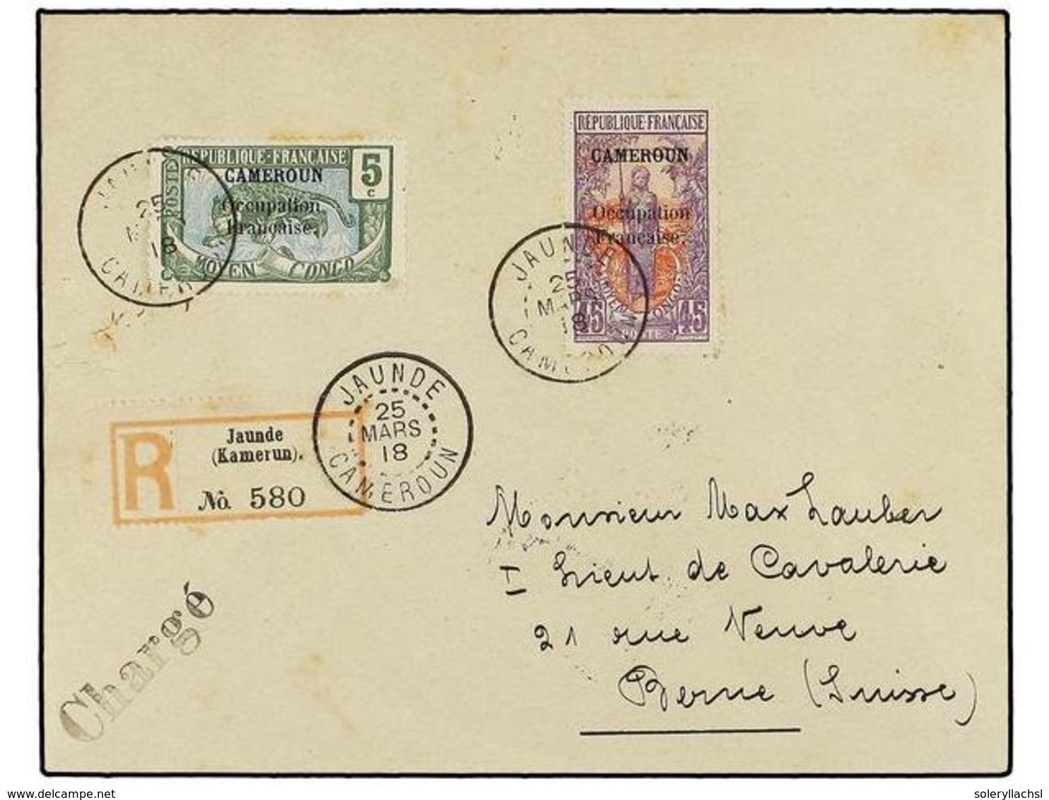 2004 CAMERUN. 1918. JAUNDE A SUIZA. <B>5 Cts. Y 45 Cts. </B>Carta Certificada, Al Dorso Llegada. - Other & Unclassified