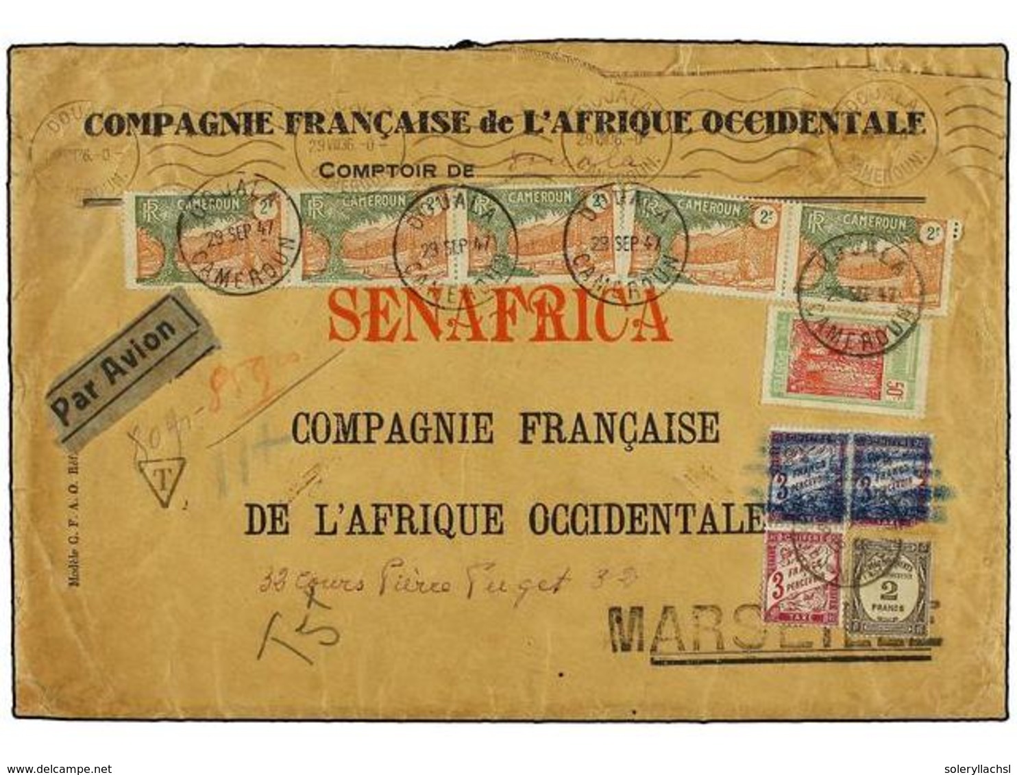 2007 CAMERUN. 1947. Large Envelope Sent Airmail To MARSEILLE Franked <B>50c. + 2fr(5)</B> Views With A Further Block Of  - Sonstige & Ohne Zuordnung