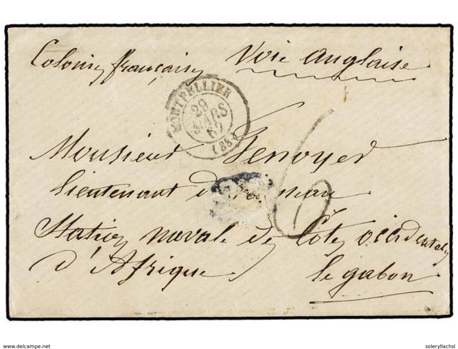 2022 GABON. 1862 (29-Marzo). MONTPELLIER A STATION NAVAL DE COTE OCCIDENTALE D'AFRIQUE, LE GABON, Tasa De '6' Décimas. - Other & Unclassified