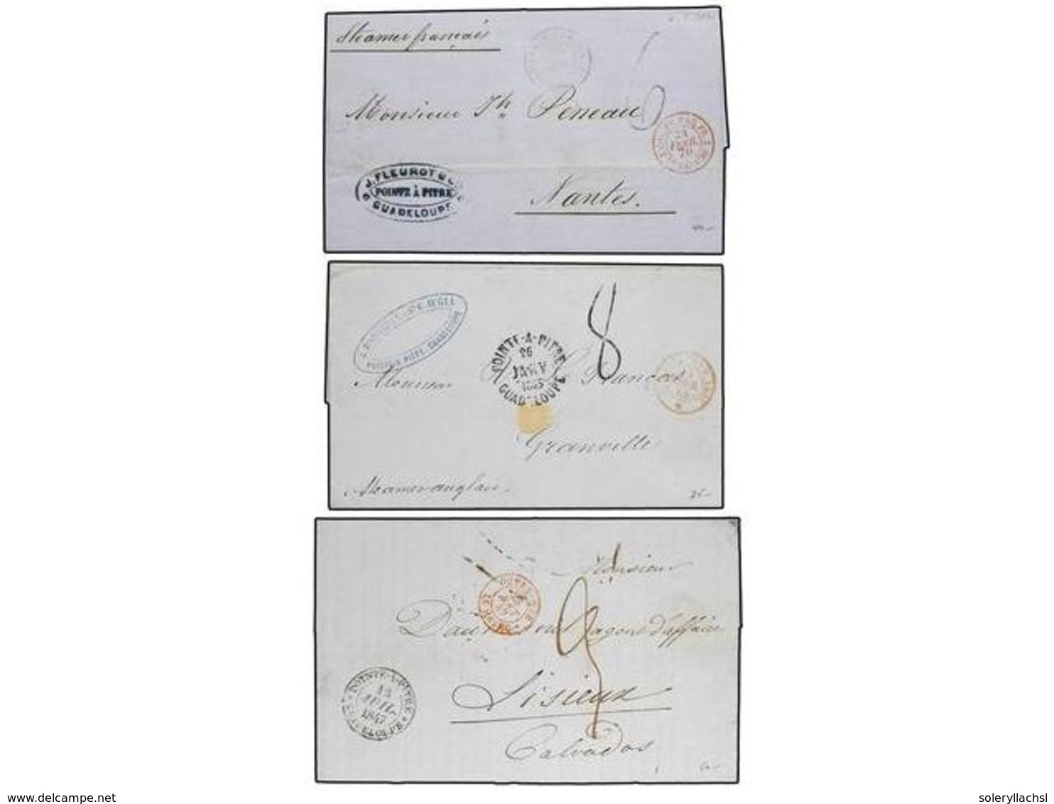 2031 GUADALUPE. 1835-1870. Conjunto De 6 Cartas Circuladas De POINTE A PITRE A FRANCIA Con Diversas Marcas De Tasas '6', - Sonstige & Ohne Zuordnung