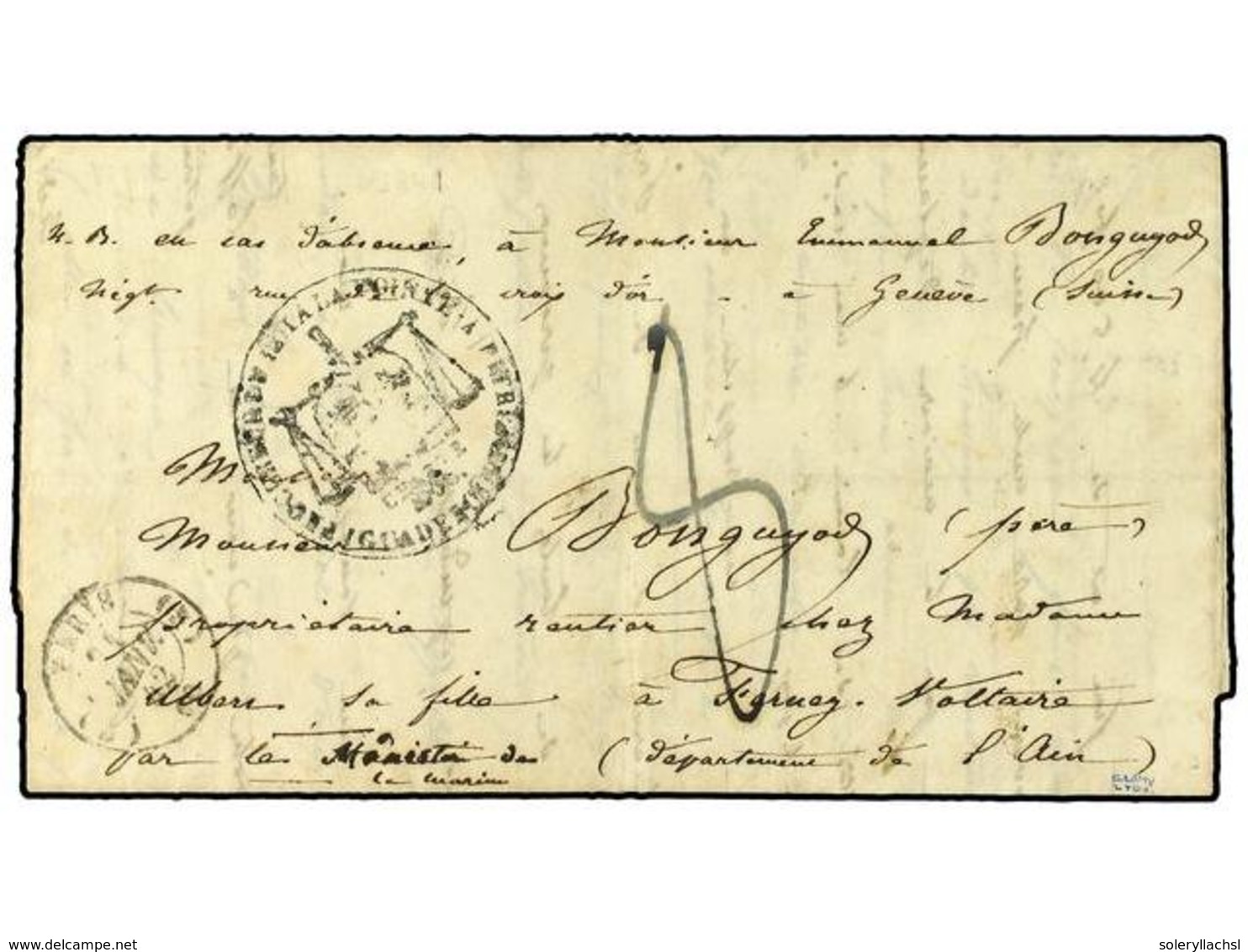 2033 GUADALUPE. 1841. Pre-stamp Envelope To FRANCE Cancelled By <B>PROCUREUR DU ROI A LA POINTE A PITRE/GUADELOUPE/CHART - Other & Unclassified