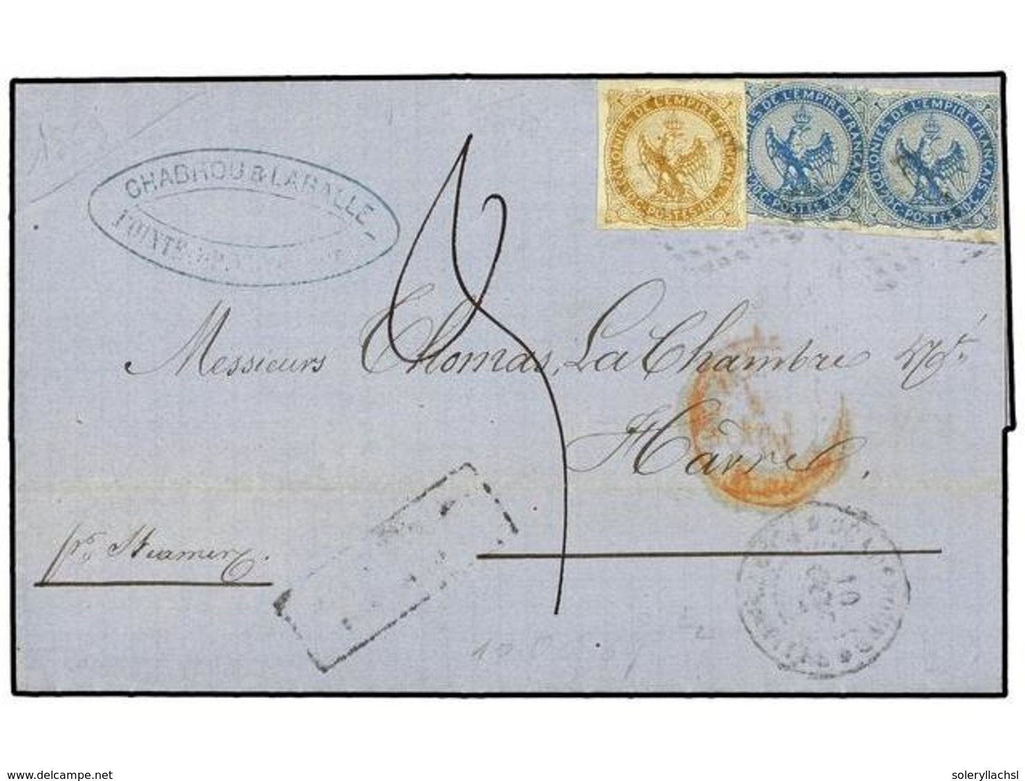 2042 GUADALUPE. Ce.3, 4. 1869 (Oct 10). Entire Letter To From POINTE A PITRE To LE HAVRE, Underpaid With 1859/65 Eagle < - Other & Unclassified