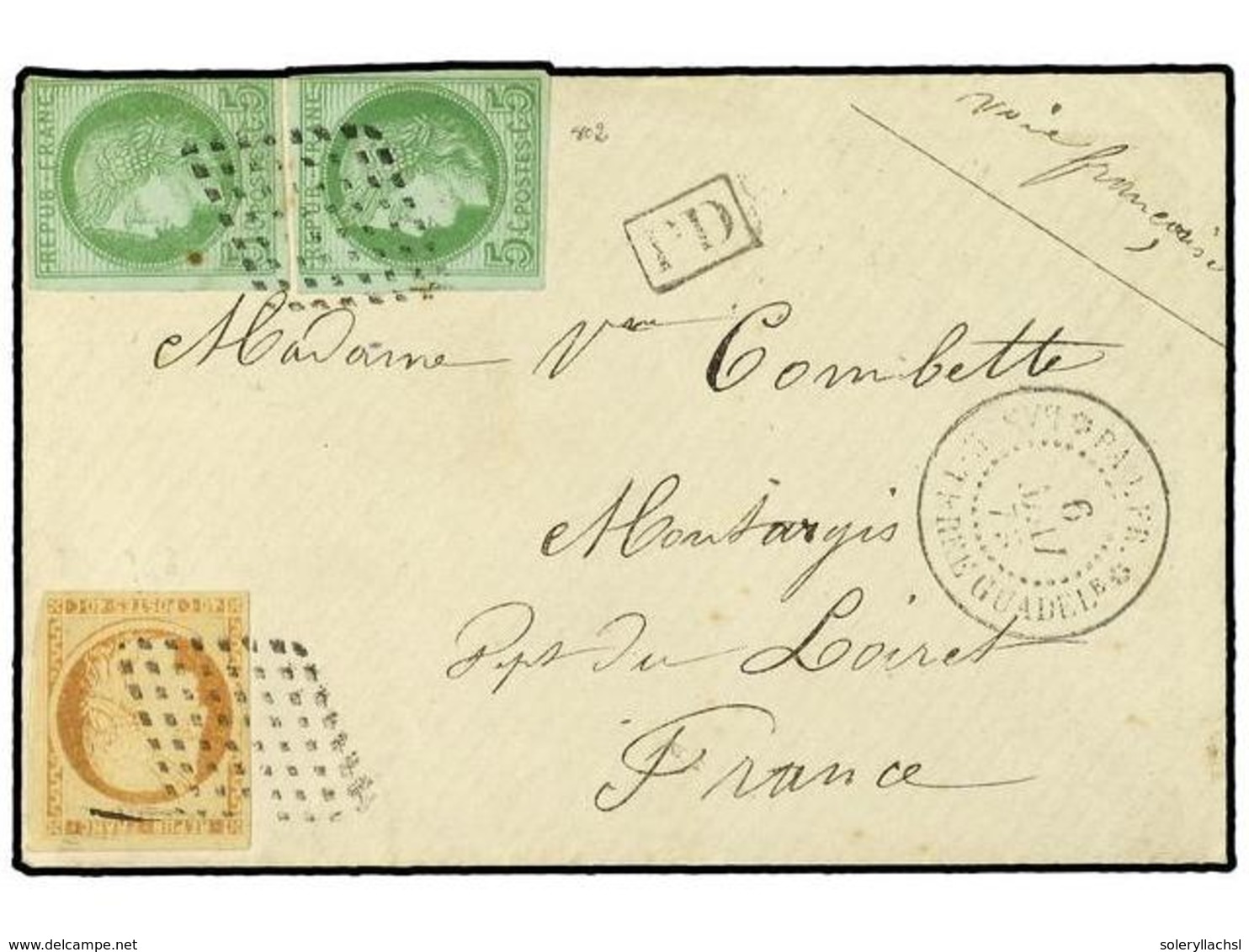 2045 GUADALUPE. 1873 (May 6). Cover From Basse-Terre To France Franked By 1871 <B>40c</B> Orange And 1872-77 <B>5c</B> G - Other & Unclassified