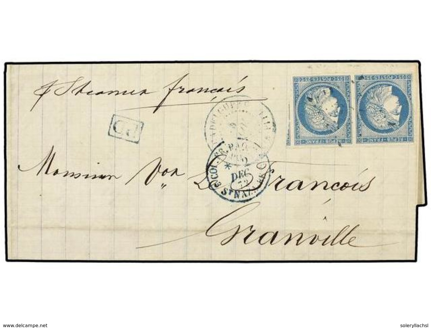 2046 GUADALUPE. 1873 (Nov 9). Entire Letter From POINTE A PITRE To FRANVILLE (France) Bearing Imperforate General Issues - Sonstige & Ohne Zuordnung