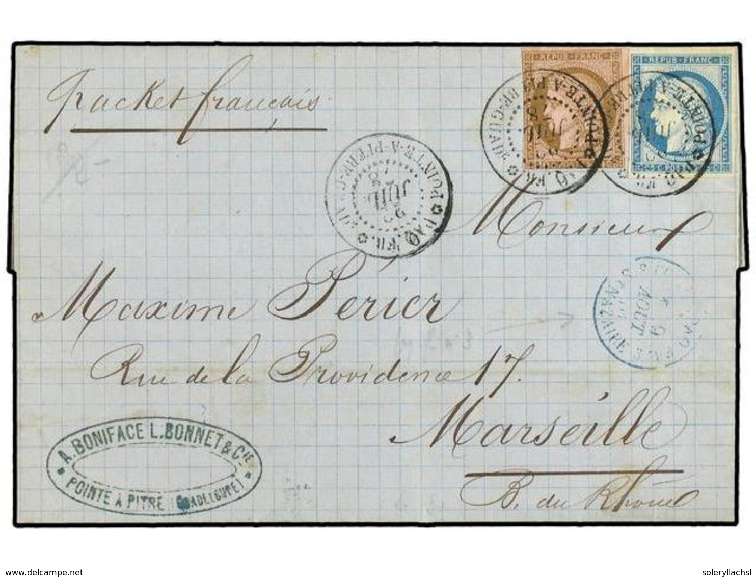 2050 GUADALUPE. 1878. Envelope To France Written From Pointe A Pitre Bearing French General Colonies <B>10 C</B> Brown/r - Other & Unclassified