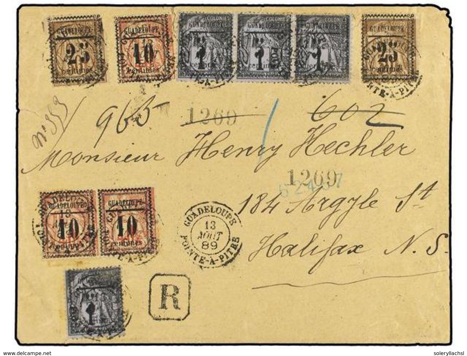 2067 GUADALUPE. 1889 (Aug. 13). Registered Cover To HALIFAX (Nova Scotia) Bearing 1889 Overprinted <B>5c. On 1c.</B> (4) - Sonstige & Ohne Zuordnung