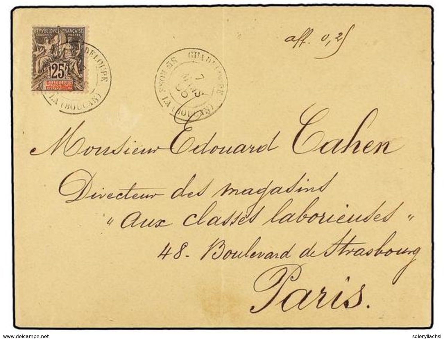 2072 GUADALUPE. 1895 (March 7). Cover To PARIS Franked By 1892 <B>25c.</B> Black On Rose Tied By Bold <B>GUADELOUPE / ST - Other & Unclassified