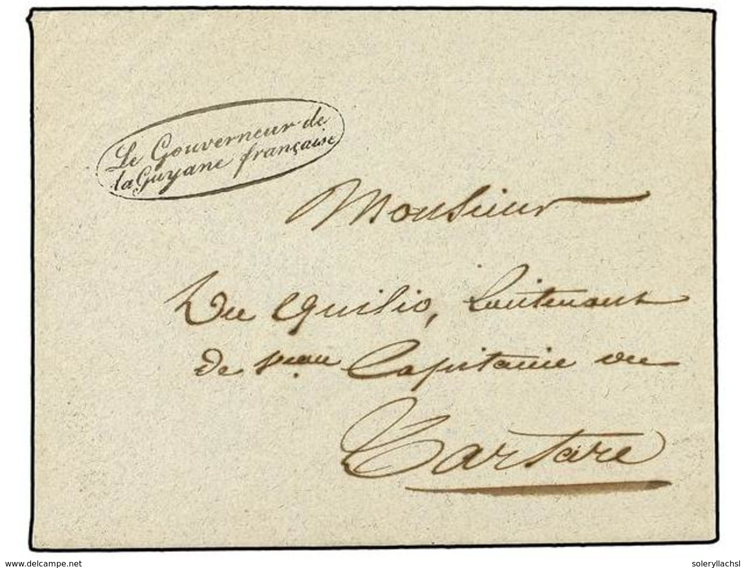 2080 GUAYANA FRANCESA. 1851 (april 4). Official Cover And Printed Headed Contents Locally Used To A Ship's Captain In CA - Other & Unclassified