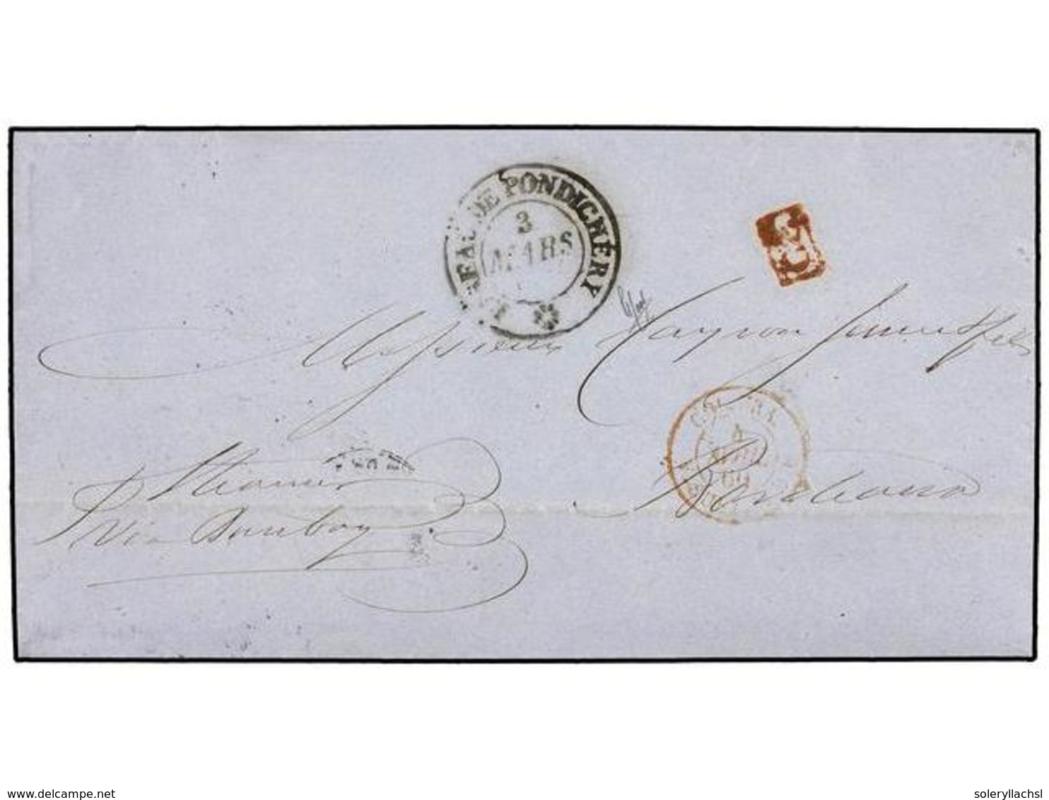 2090 INDIA. 1860 (29-Febrero). PONDICHERY A BORDEAUX. Fechador <B>BUREAU DE PONDICHERY</B> Y <B>P.D.</B> Pagada En Metál - Other & Unclassified